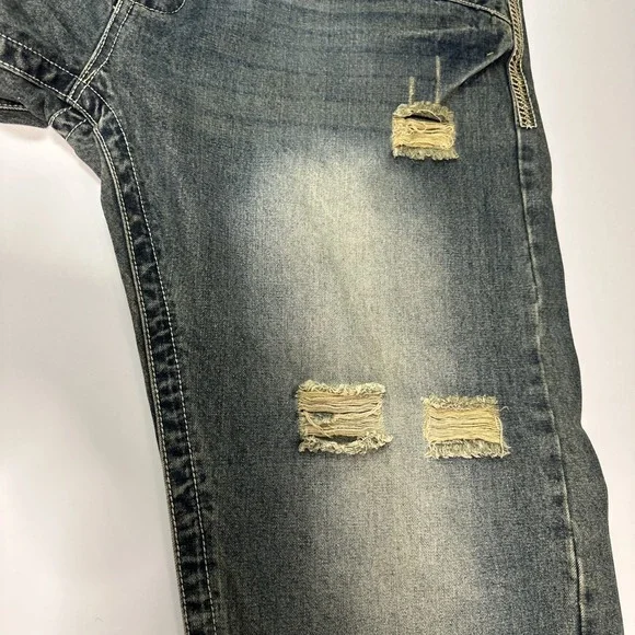 Y2K S2 Mens Wear Patch Embroidery Baggy Jeans  Hip Hop Vintage Blue Jeans 50x31 - Picture 13 of 14